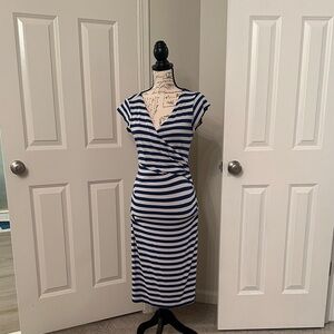 Nicole Miller Navy and White Striped Midi Dress